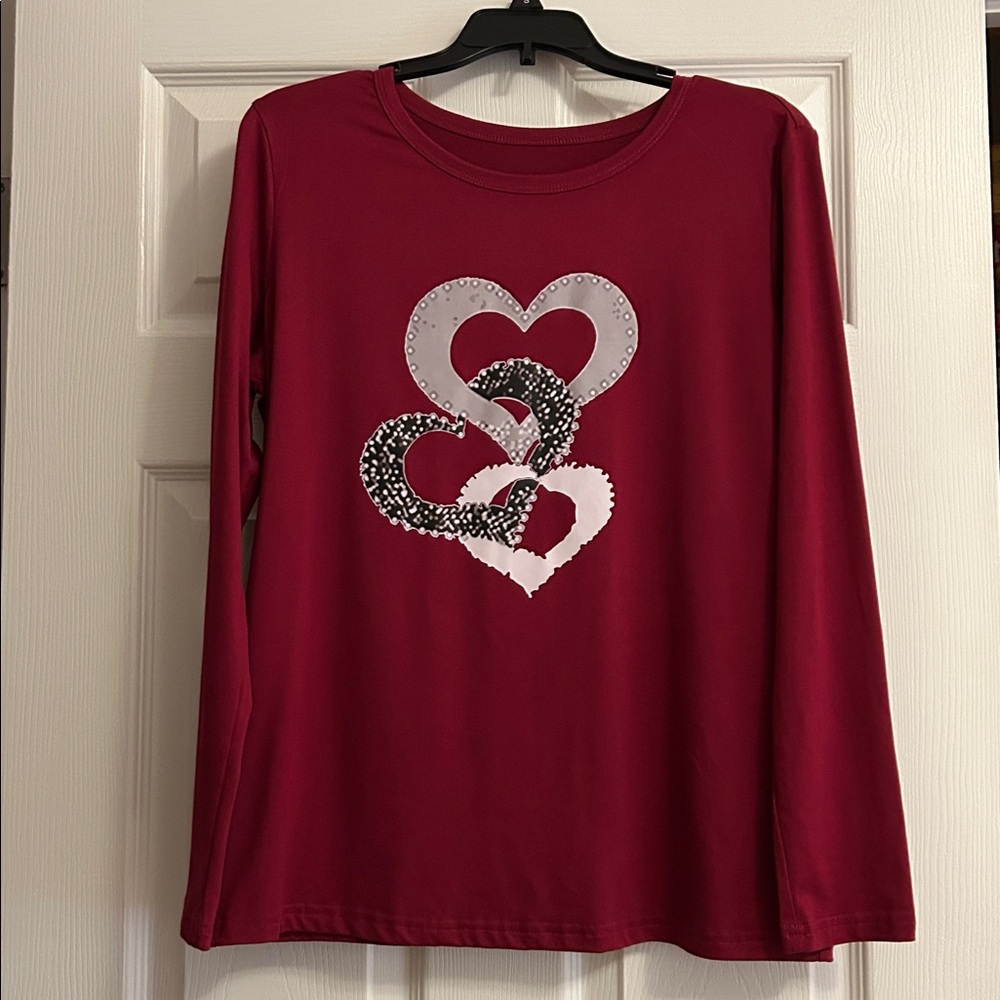 Red Long Sleeve Top with Heart Design